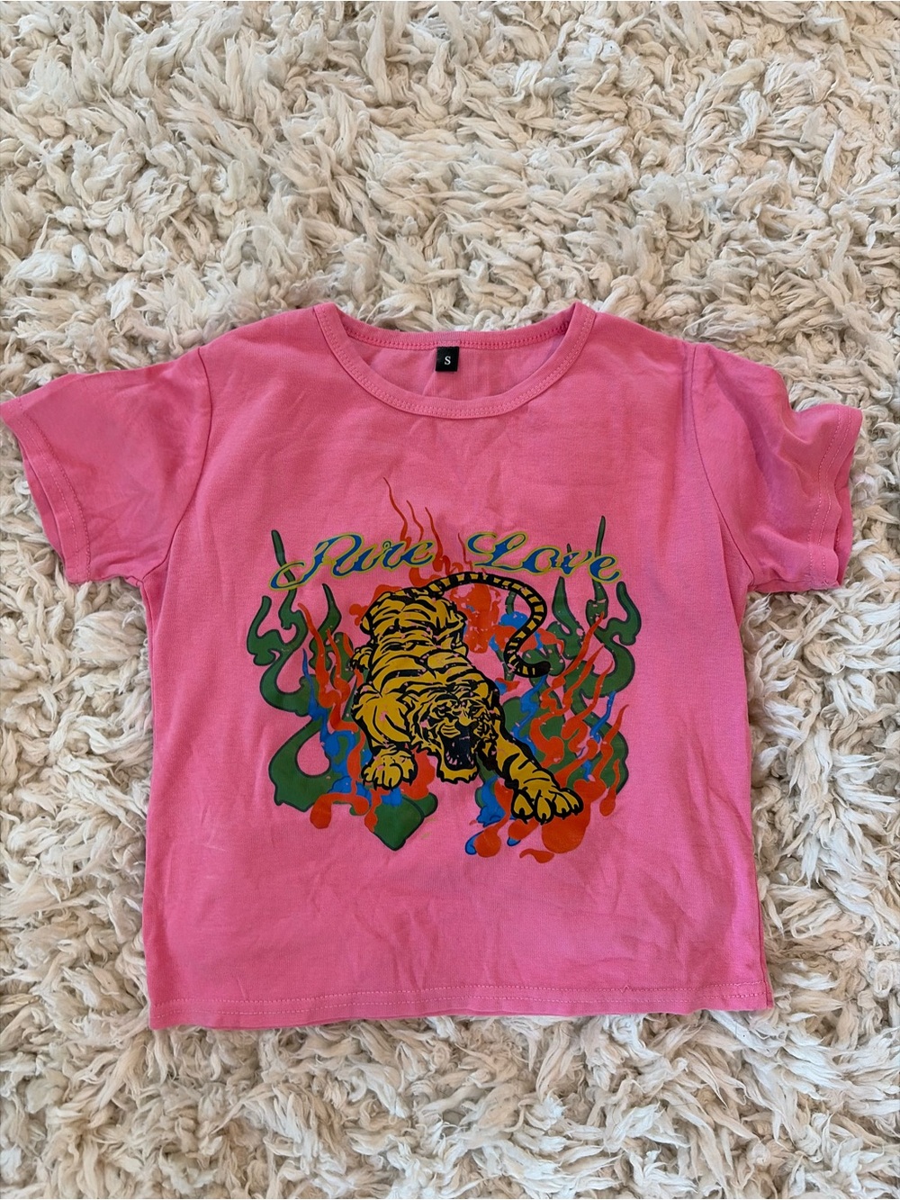 Amazon Pink Crop Tee with Tiger Graphic